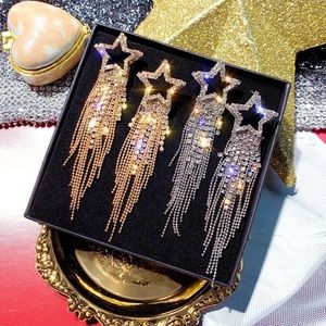 Zara Rock Star Tassel Chain Crystal Earrings Dangle
